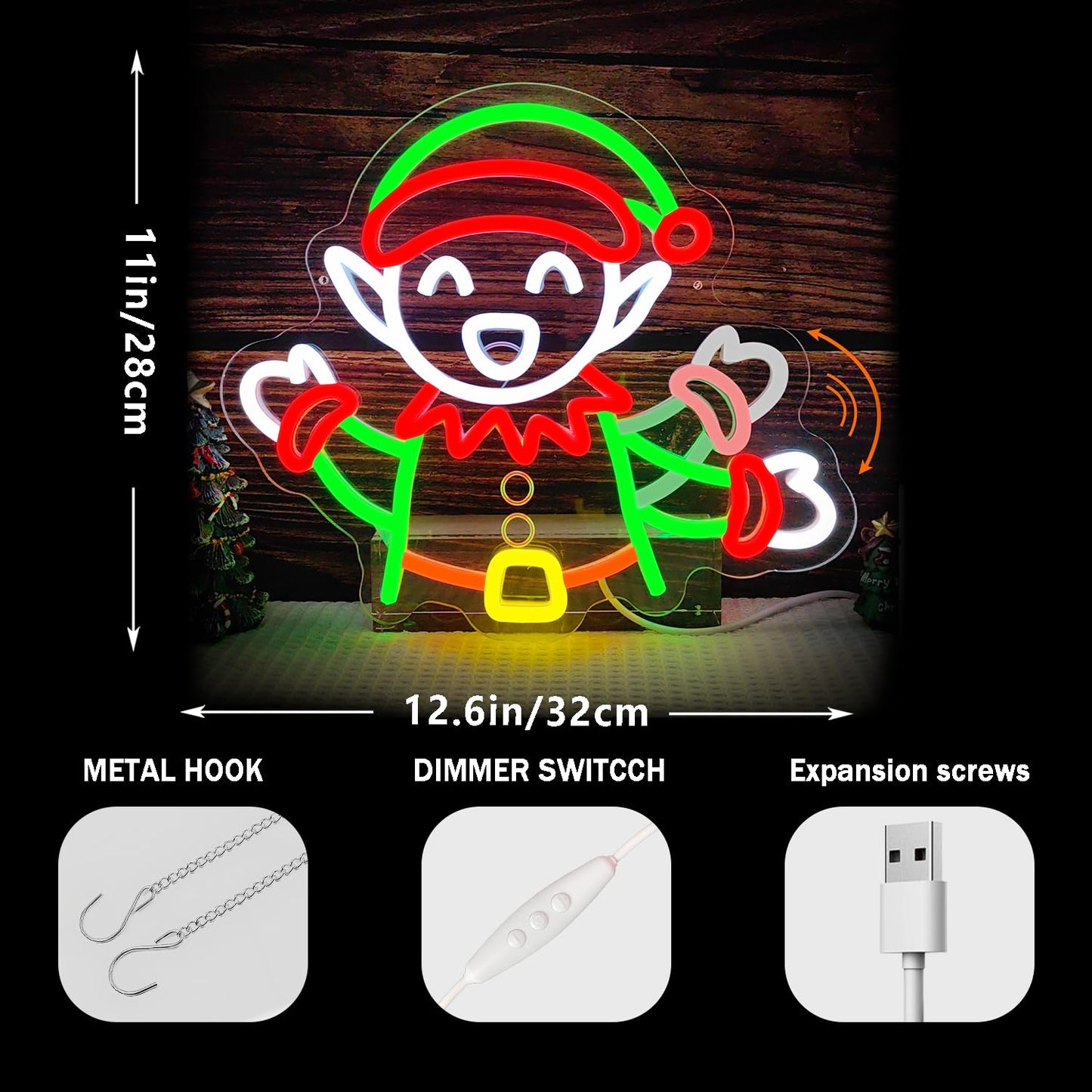 Elf Waving Christmas Neon Sign Elf Neon Sign Dimmable Christmas Led Sign for Wall Decor christmas Neon Window Lights for Holiday Party Bedroom Living