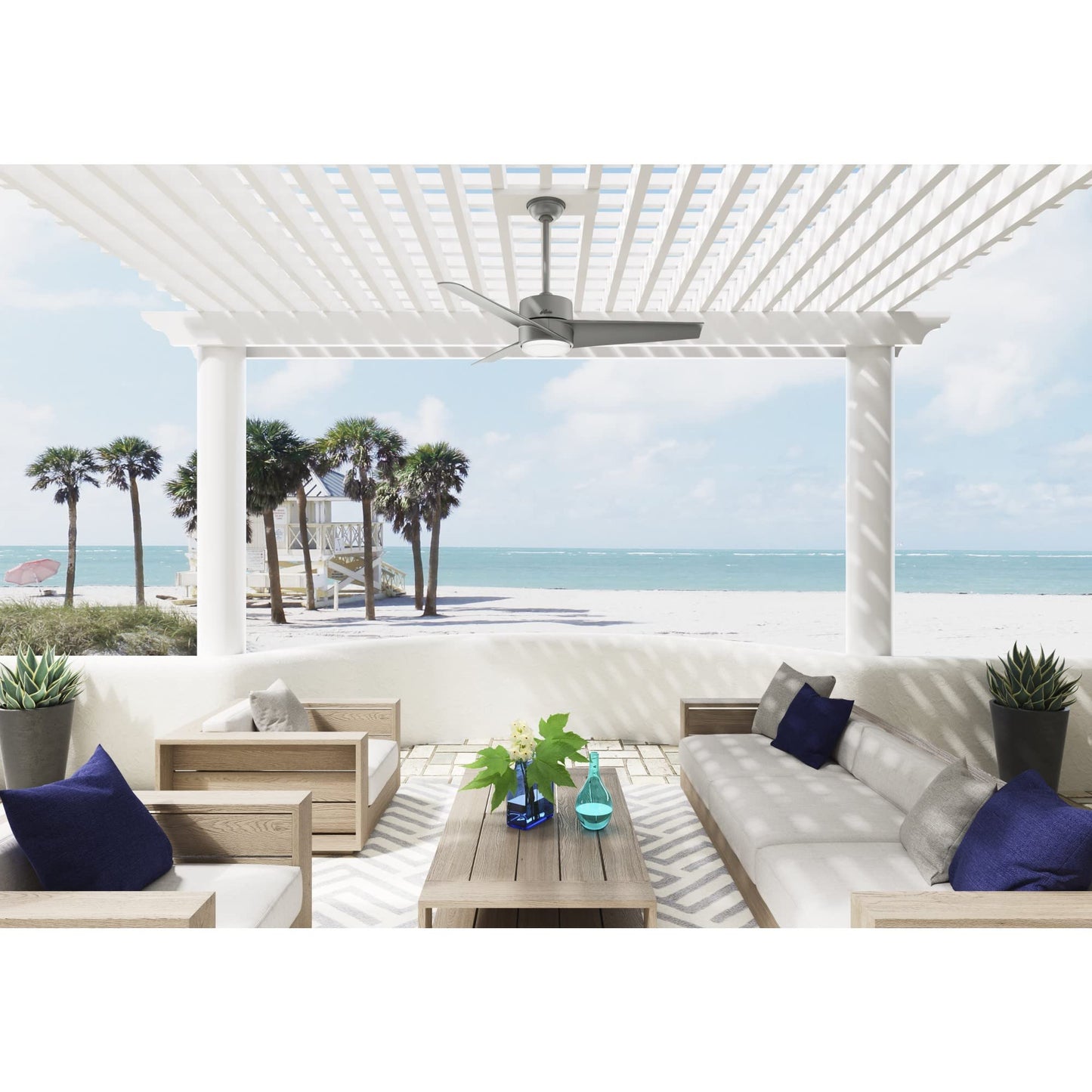 Hunter Fan 54 in Contemporary Matte Silver Finish Outdoor Ceiling Fan with LED Light Kit, 3 Blades (Renewed)