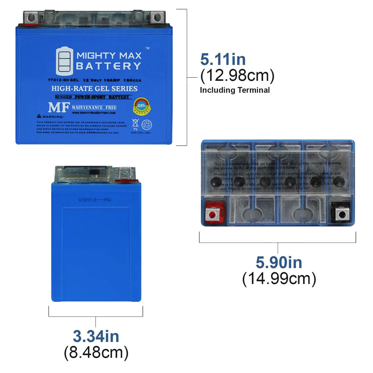 Mighty Max Battery YTX12-BS GEL -12 Volt 10 AH, GEL Type, 180 CCA, Rechargeable Maintenance Free SLA AGM Motorcycle Battery
