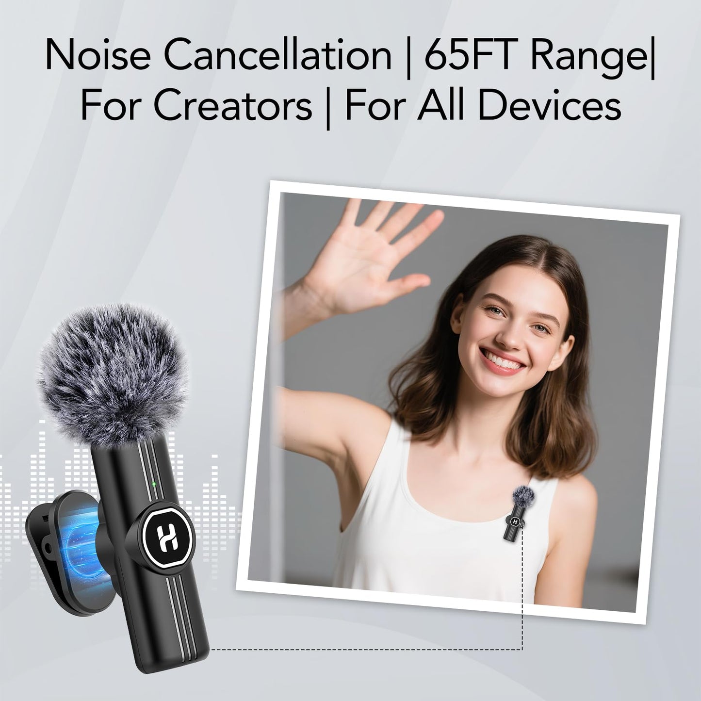HEHOTTC Mini Wireless Lavalier Microphone for iPhone, iPad, Android Phone - Noise Reduction Lapel USB C Bluetooth Mic for Recording, Clip on Omni Lav