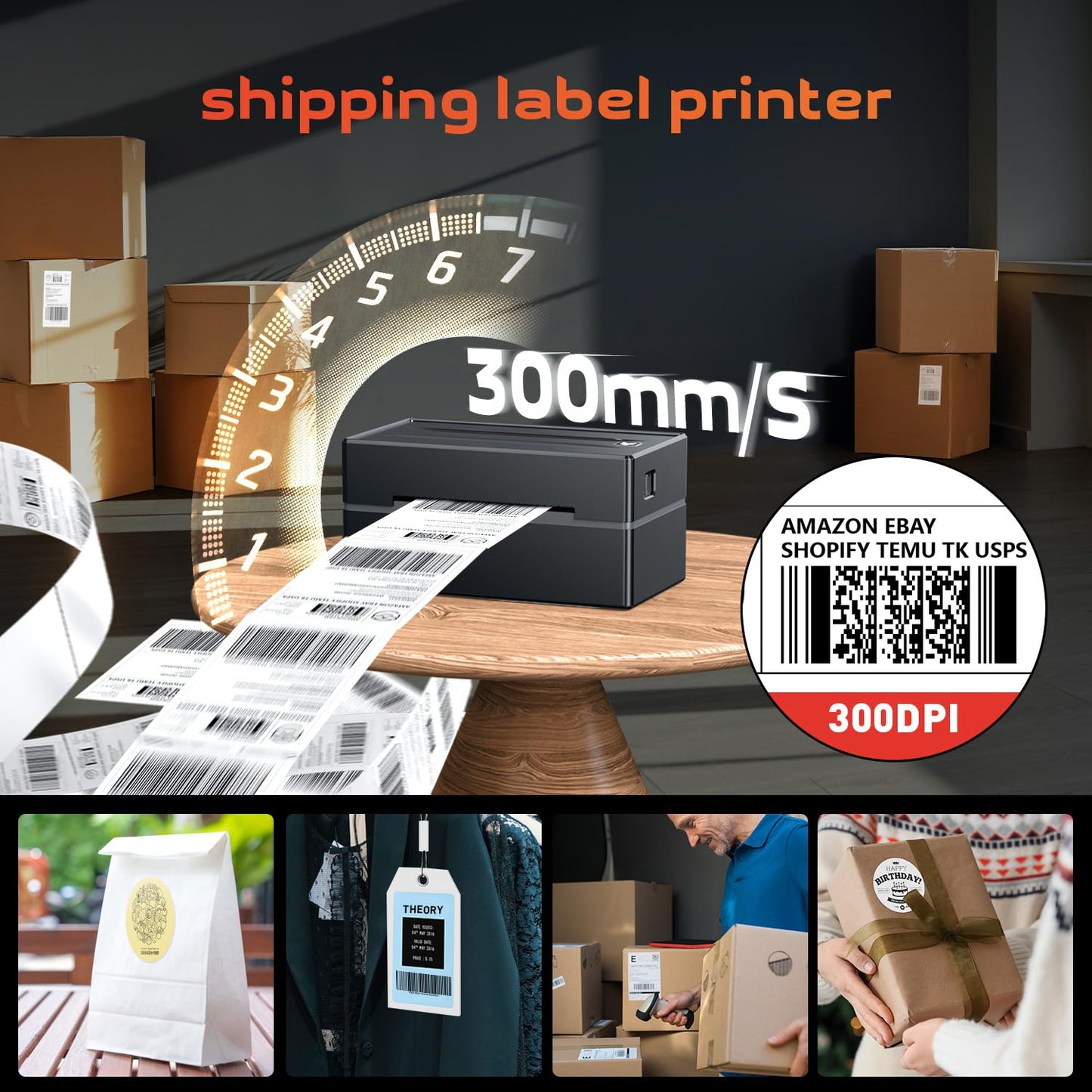 Aixiqee Thermal Label Printer - 4x6 Label Printer for Small Business, Shipping Package, Amazon, Ebay, Shopify, Etsy, USPS