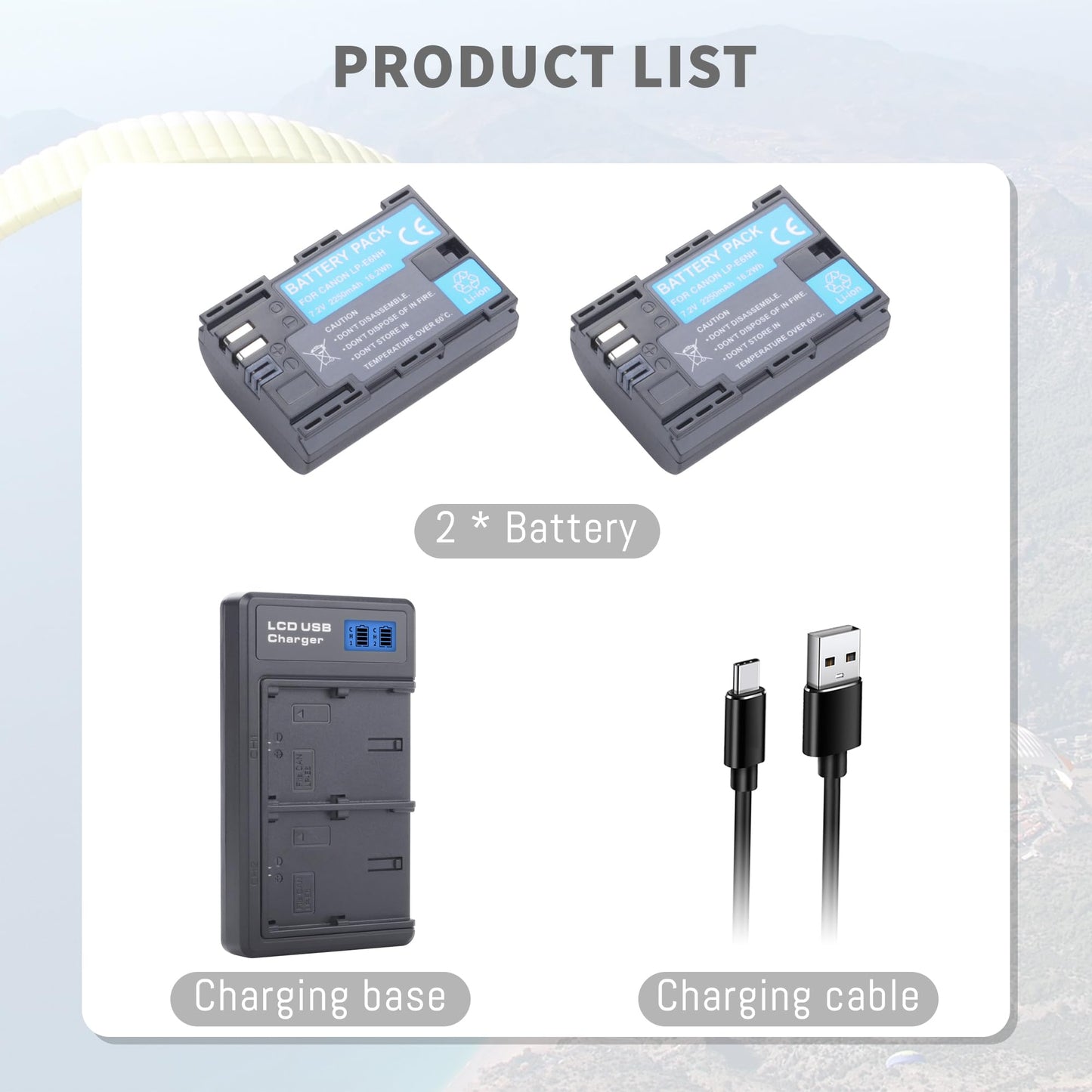 2-Pack LP-E6NH Battery with Fast Dual-Channel Charger Compatible for Canon EOS R EOS R5 EOS R6 EOS R6 II EOS R7 EOS 90D EOS 60D EOS 70D EOS 80D EOS 6D