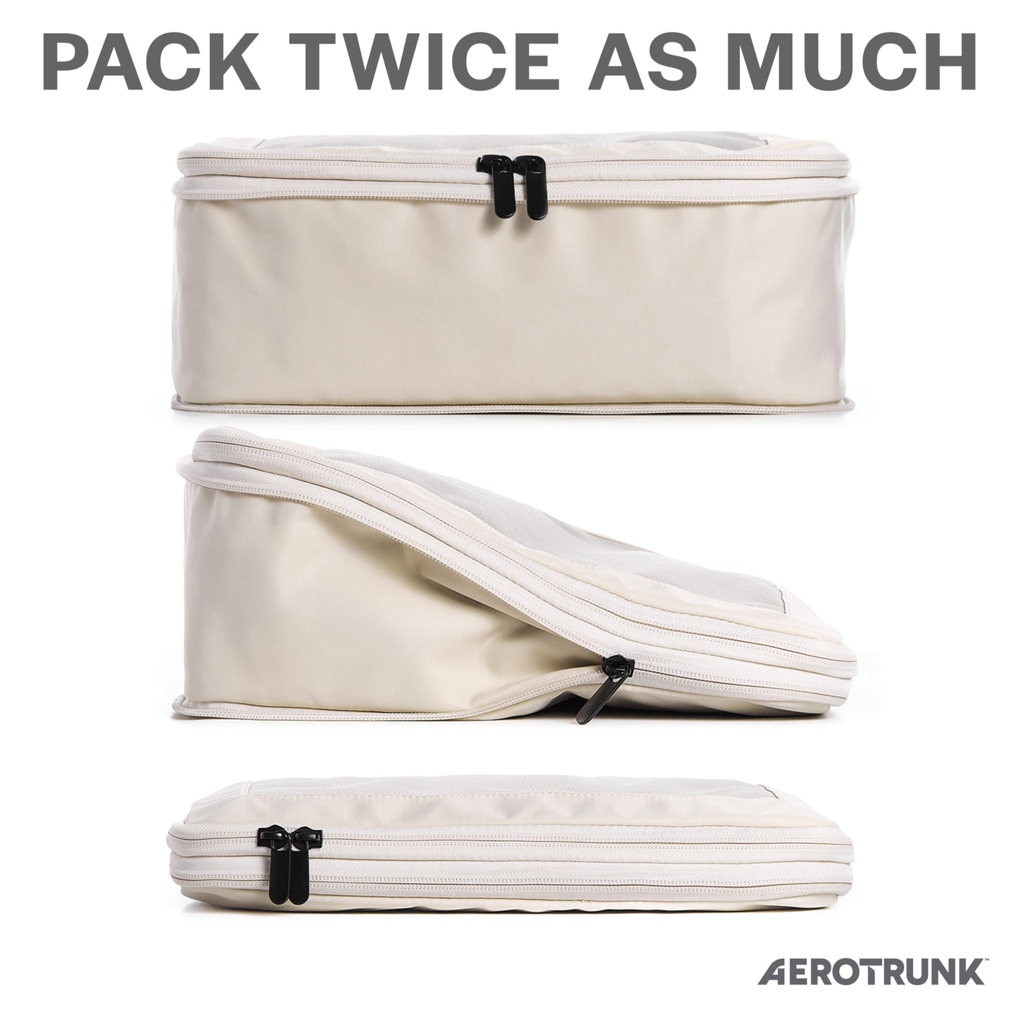 Aerotrunk Compression Packing Cubes 4-Pack – Double Zipper Luggage Organizer Bags for Travel Suitcases, Beige