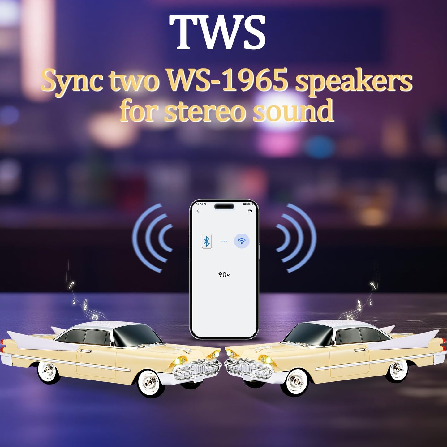 WSTER WS-1965 Bluetooth Replica Speaker - Retro Rocket Car Design, HD Sound, TWS, LED Party Lights, FM Radio, USB/TF Playback, Built-in Microphone