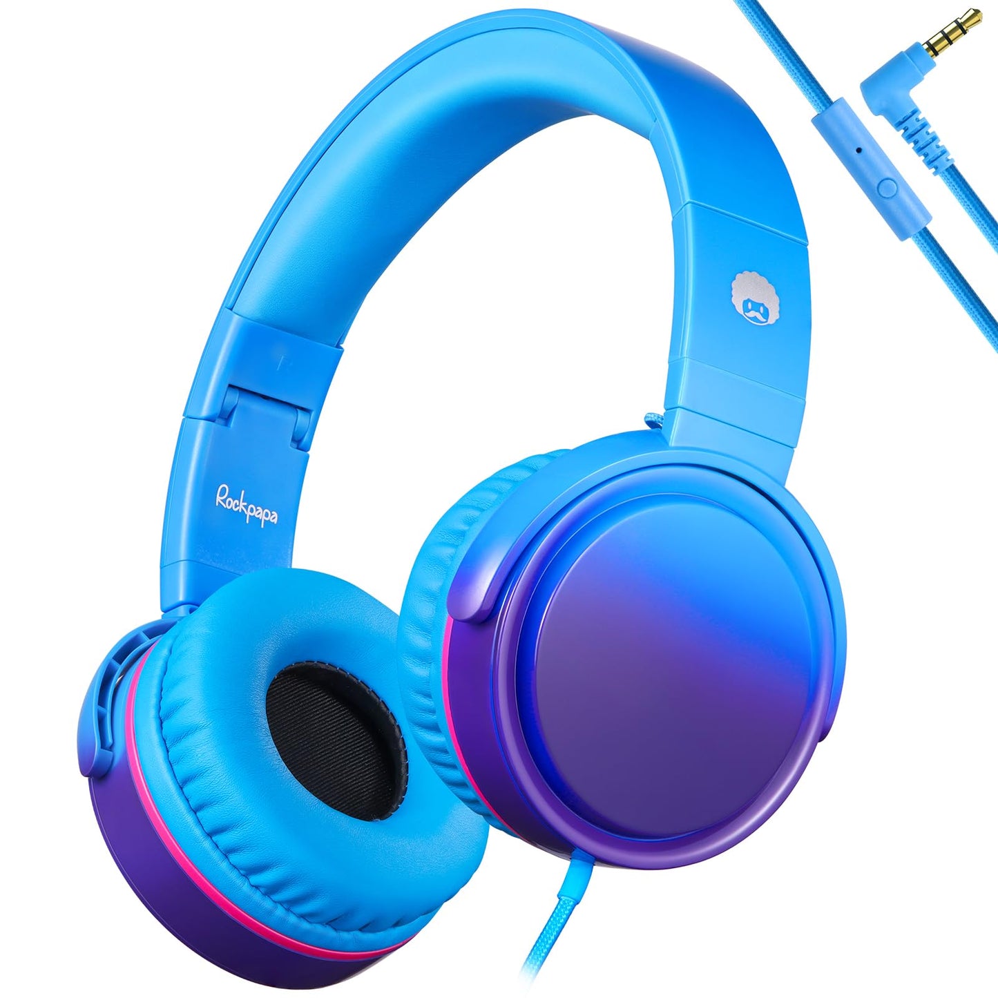 rockpapa Grade Wired Headphones with Microphone, Lightweight Foldable Stereo Bass Headphones with No-Tangle Cord & 3.5mm Jack for Adult/Kids, Laptop