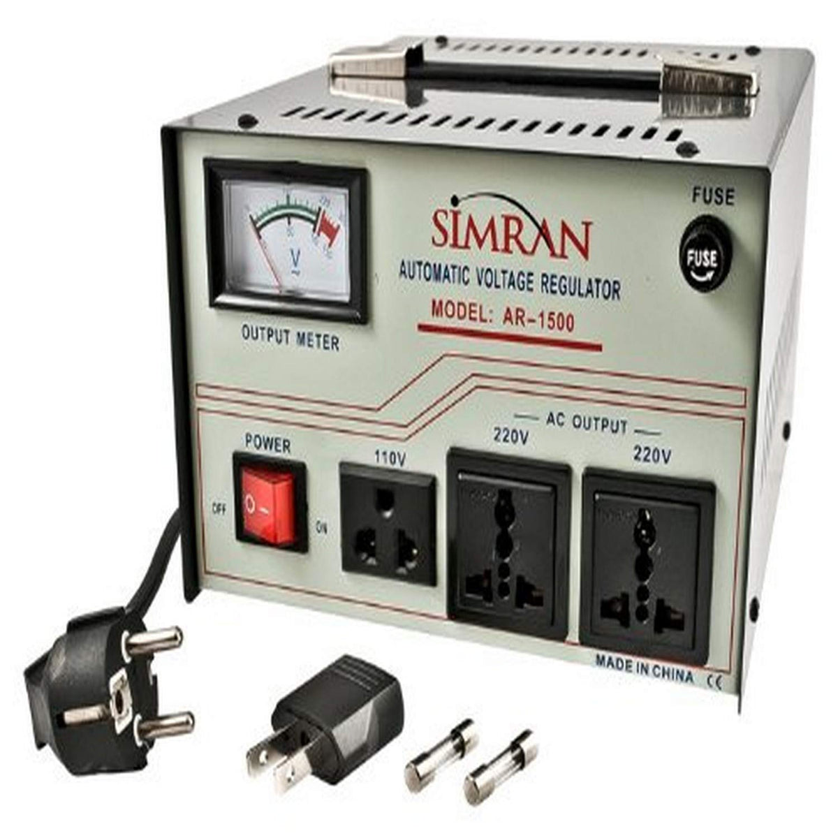 Simran AR-1500 Deluxe 110V to 220/240 Volt Voltage Regulator/Stabilizer with Built-in Step UP & Down Voltage Converter Transformer, 1500 Watt