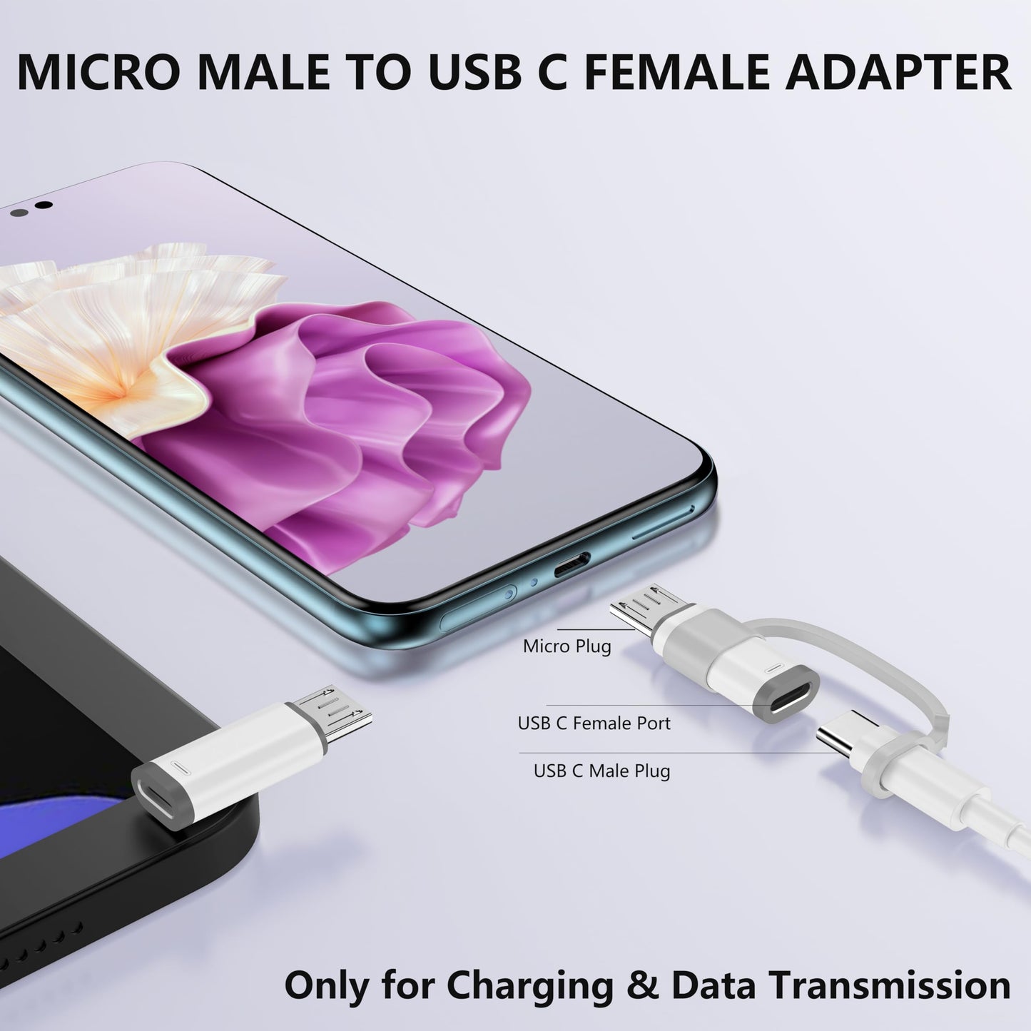 4-piece USB C to Micro adapter, supporting 18W fast charging and data transfer. The Micro to USB C adapter is suitable for Micro interface devices…