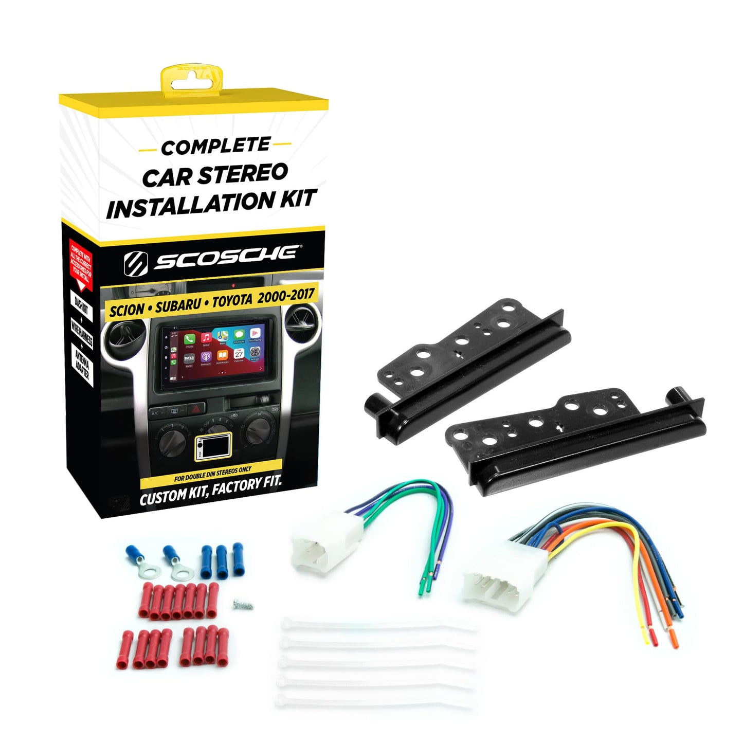 Scosche ICTA3BN Double DIN Radio Install Dash Kit and Harness Compatible with Select 2000-2017 Scion, Subaru and Toyota Vehicles - Complete Basic Car