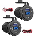 SUTNSCW 12V USB Outlet, Dual USB C Car Charger Socket & Quick Charge 3.0 Port with Voltmeter and Power Switch for Car Boat Marine Truck 2 Pack