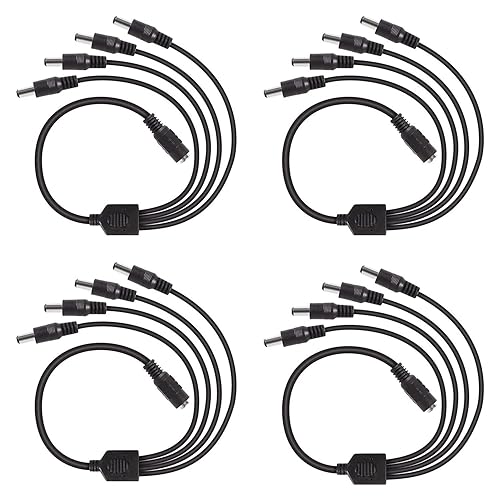 DC 1 Female to 4 Male Output Power Splitter Cable 4 Pcs 1 to 4 DC CCTV Camera Power Splitter Cable Y Adapter for CCTV Security Cameras and LED Strip