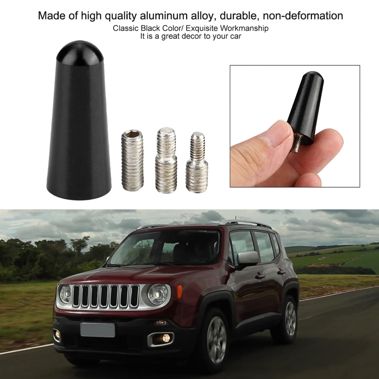 Acouto Car Short Antenna, 3cm Aluminum Alloy Replacement Car Antenna Rod Mast Roof Short Rod Aerial Adapter