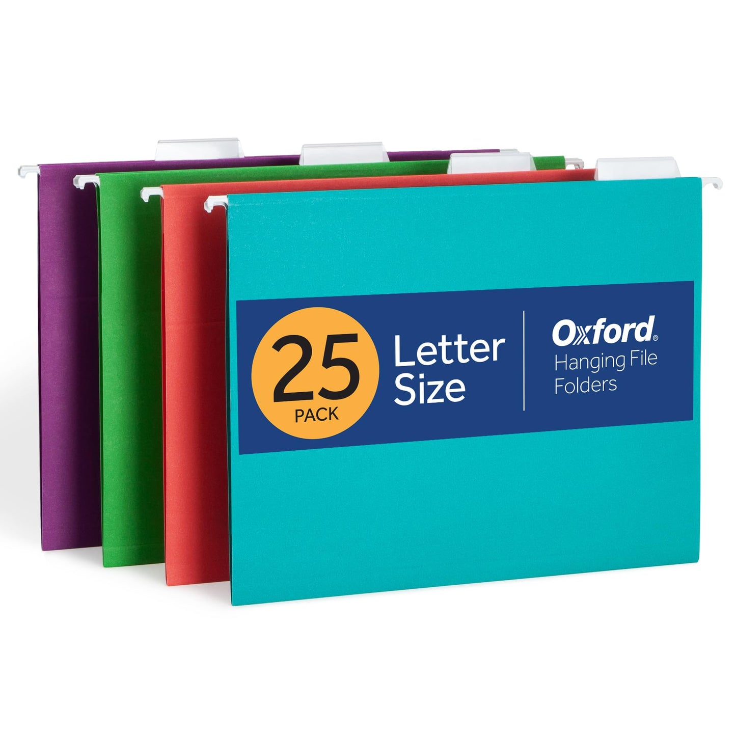 Oxford Hanging File Folders, 25 Pack, Letter Size (8.5" x 11"), 4 Tropical Colors, 5 Tab Positions, Includes Tabs and Inserts, Hanging Files