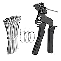 Stainless Steel Cable Tie With Gun 100 PCS 11.8" Metal Zip Ties, Heavy Duty Self-Locking Tool for Fastening & Cutting, Outdoor Fence & Pipe Organizer
