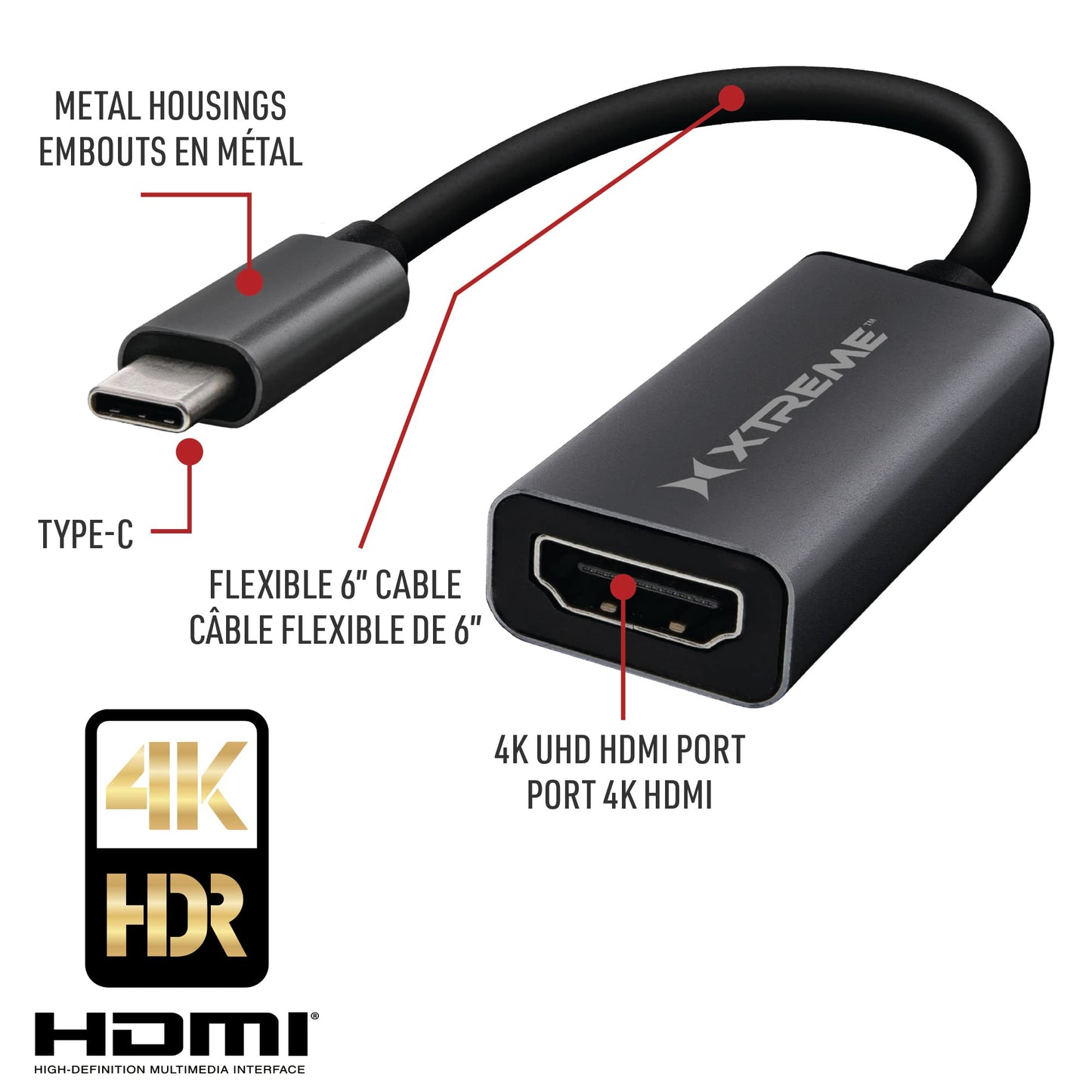 Xtreme USB-C to HDMI Adapter, Connect USB-C Phones, Tablets, & Laptops to HDMI TVs, Monitors, & Projectors, Screen Mirror Audio and Video, Supports