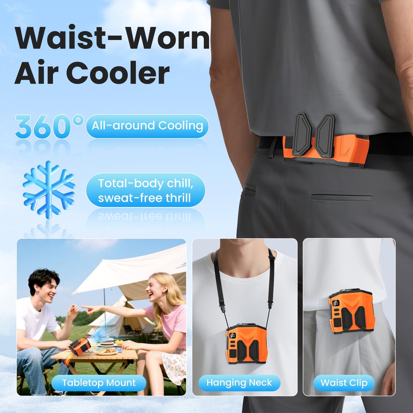OCOHW Portable Personal Waist Fan Rechargeable, 10000mAh 13500RPM 5 Speeds