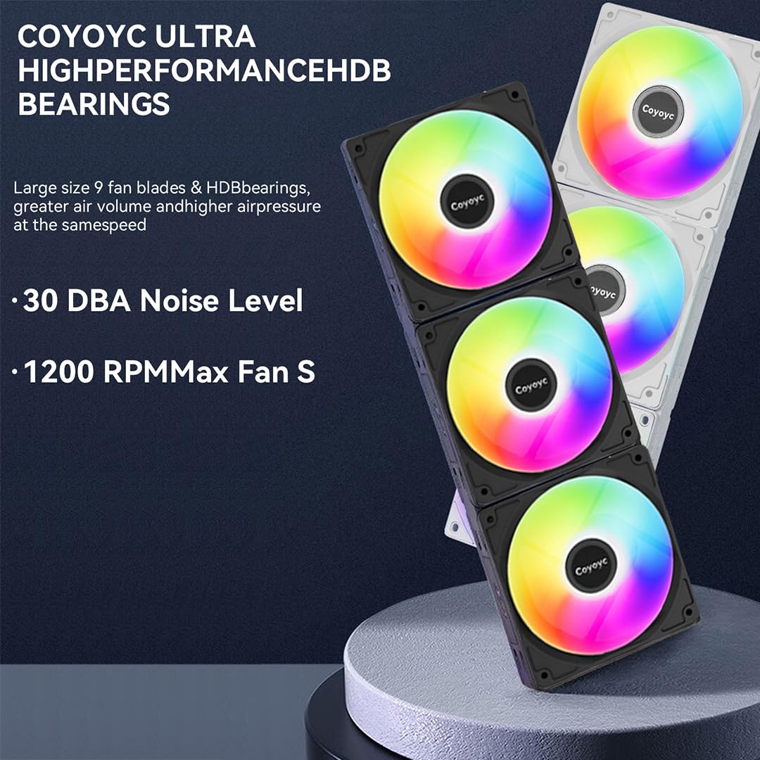 3PCS 1200 RPM RGB Case Fan120mm PC Colorful Cooler Fans FDB Bearing Computer Fans Low-Noise Bearing Forward & Reverse Blade Design for Cooler Master