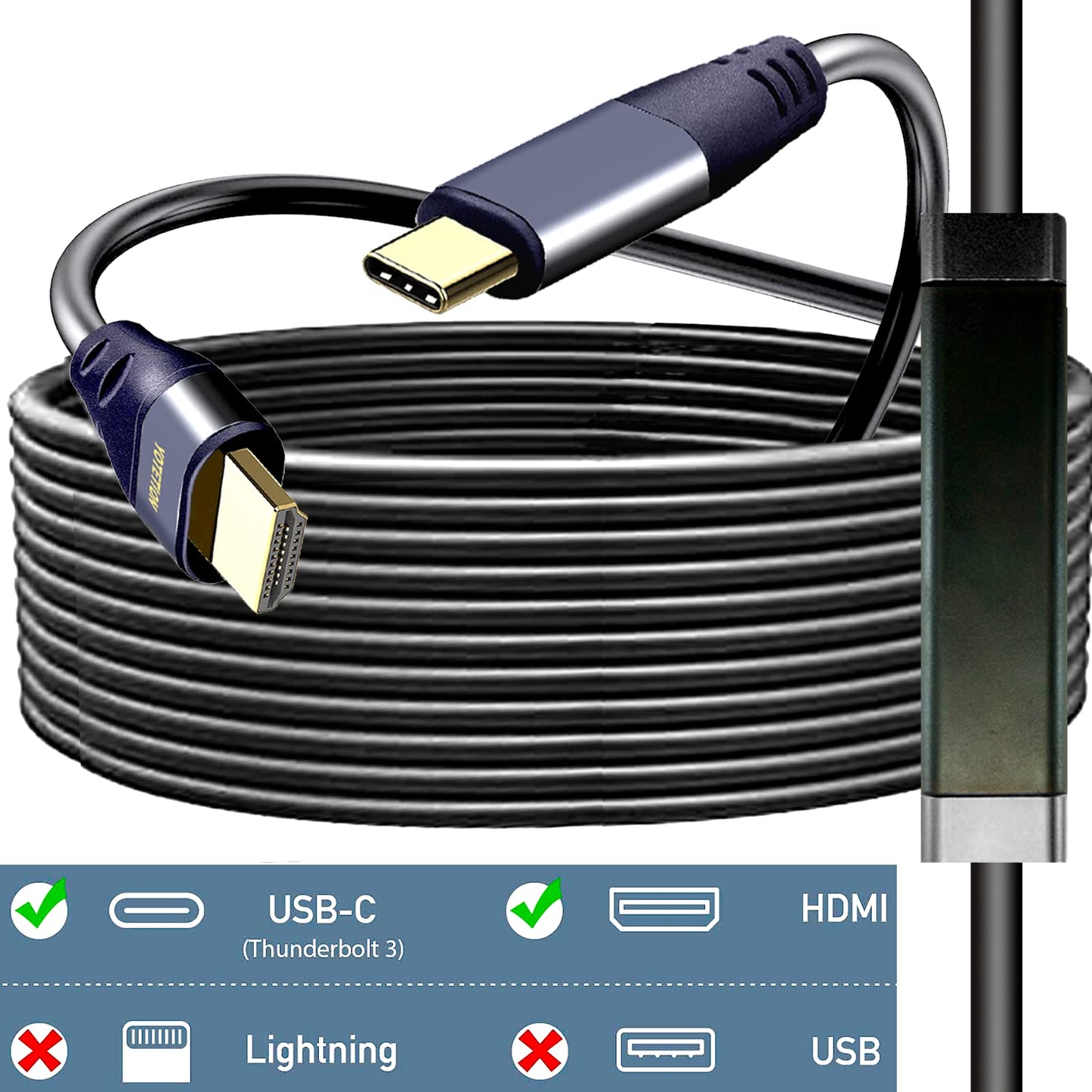 YOTETION USB C to HDMI Cable 60FT with IC, 4K@60HZ Type-C to HDMI for MacBook Pro/Air, iMac, Galaxy S20 S10 S9 S8, Surface, Dell, HP, MacBook Pro