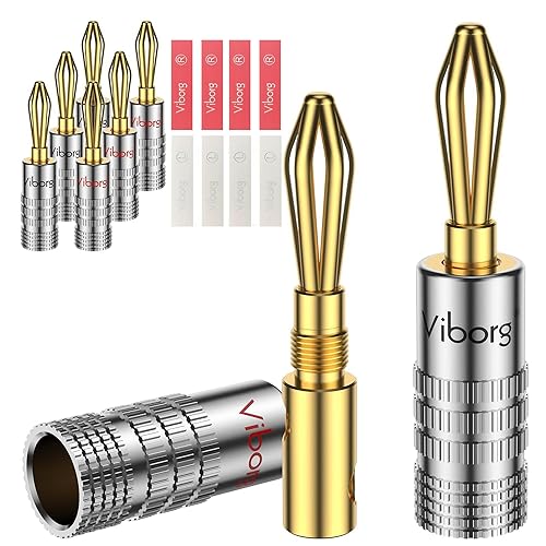 Viborg 8X HiFi Speaker Banana Connectors, 24K Gold-Plated Banana Plug, Dual Screws Locking, Hi-end Audio Speaker Banana Jack Terminals for Speaker
