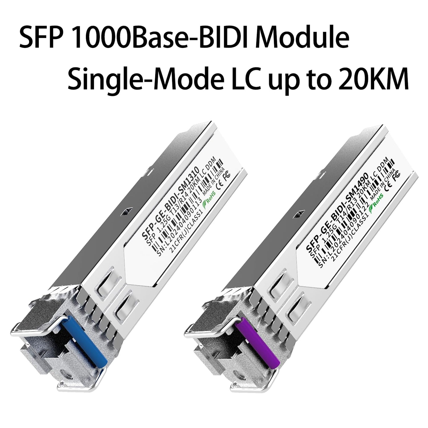 1.25G BiDi SFP Fiber Transceiver Module Pair, 1000BASE-BX-D, Single-Mode Simplex LC, Tx/Rx 1490nm/1310nm, DDM, SMF, Compatible with Cisco