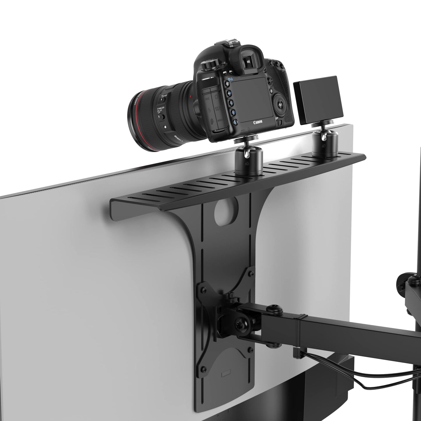 HumanCentric DSLR Monitor Mount Large, Desk Camera Mounting, Light Webcam, Microphone Shelf for Monitor VESA Arm, Replace Clamp Tripods, 100x100mm
