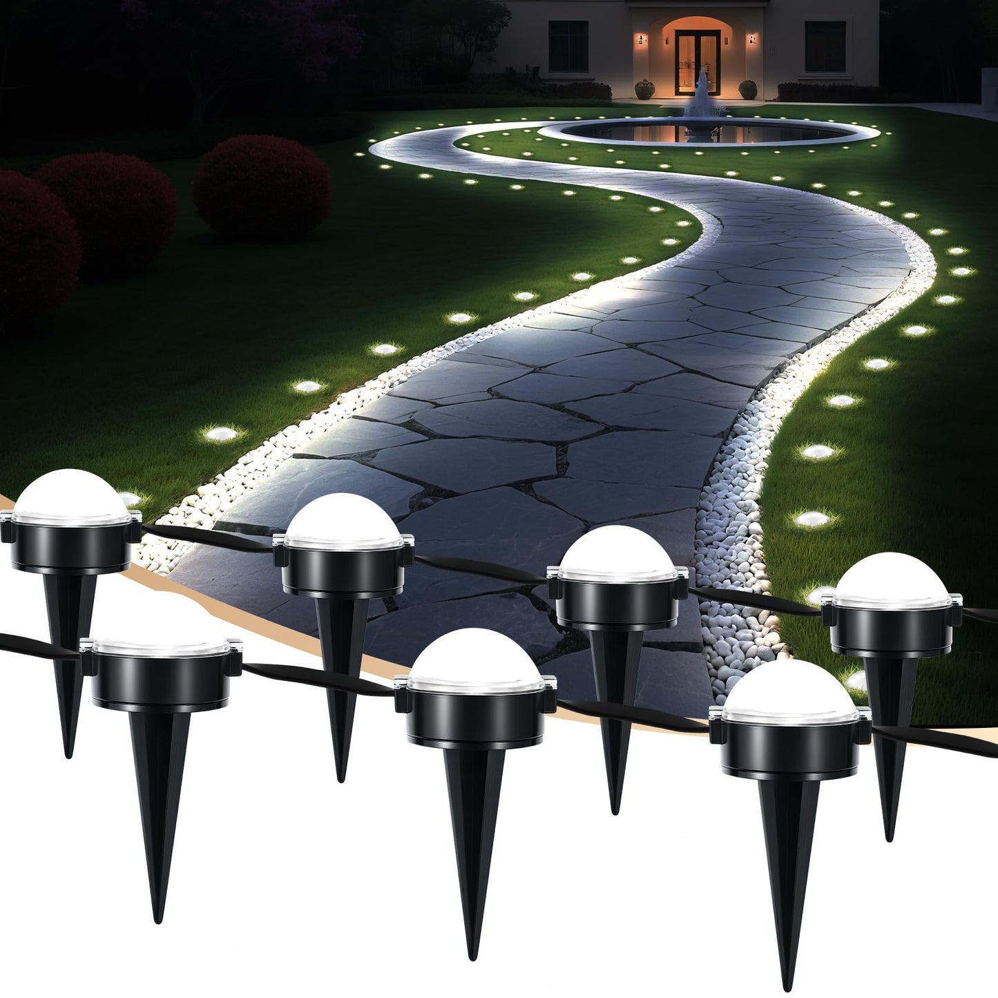 Permanent Outdoor Lights Warm to Cool White, 65.6Ft 2700K-6500K White 2-in-1 Eaves & Ground Stakes LED Lights IP67 Waterproof with Remote, Outside