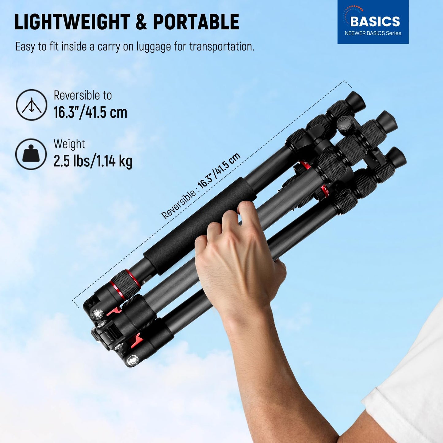 NEEWER Basics Carbon Fiber Travel Tripod Monopod, 64" Compact Lightweight Portable Camera Cell Phone Holder Stand Compatible with iPhone Video