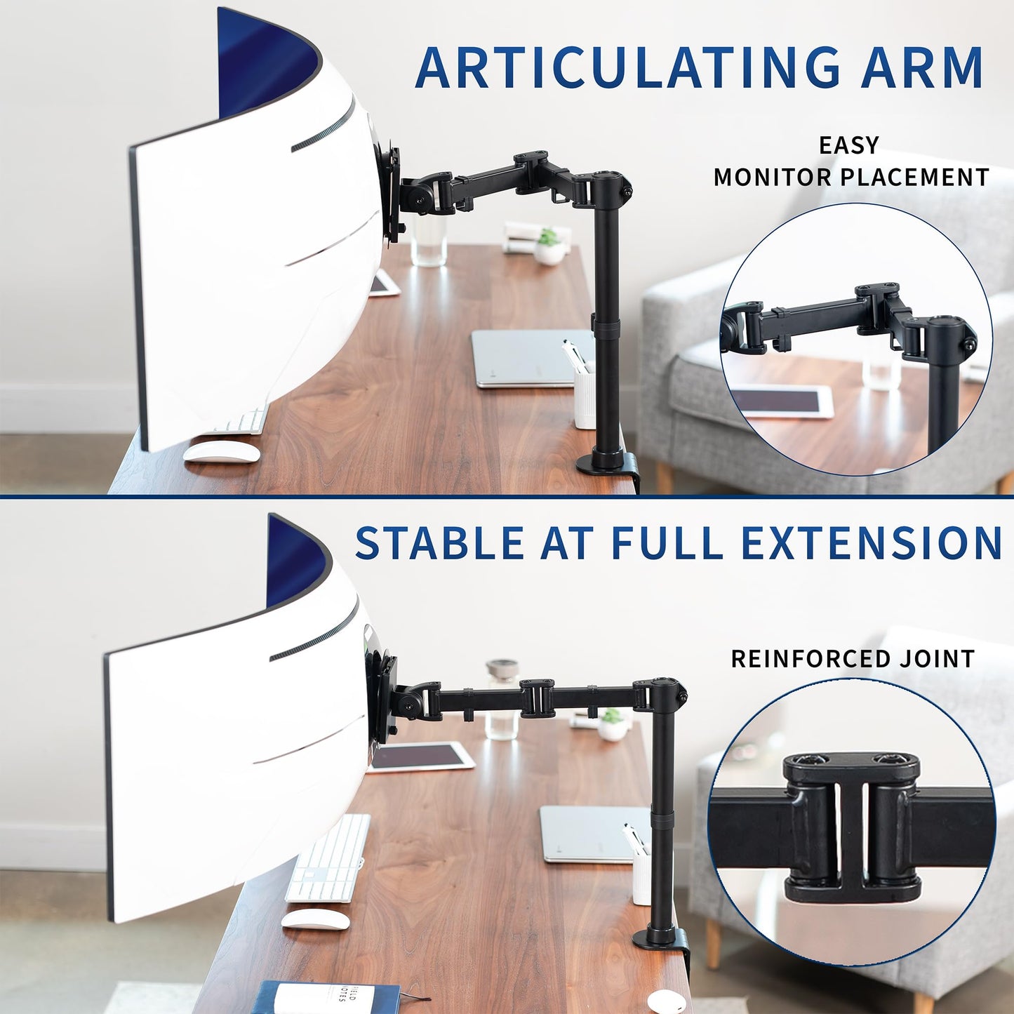 VIVO Single Ultra-Wide Monitor Desk Mount for up to 49 inch Ultrawide Screens, Clamp-on Adjustable Stand Holds 44 lbs, VESA up to 100x100mm, Black