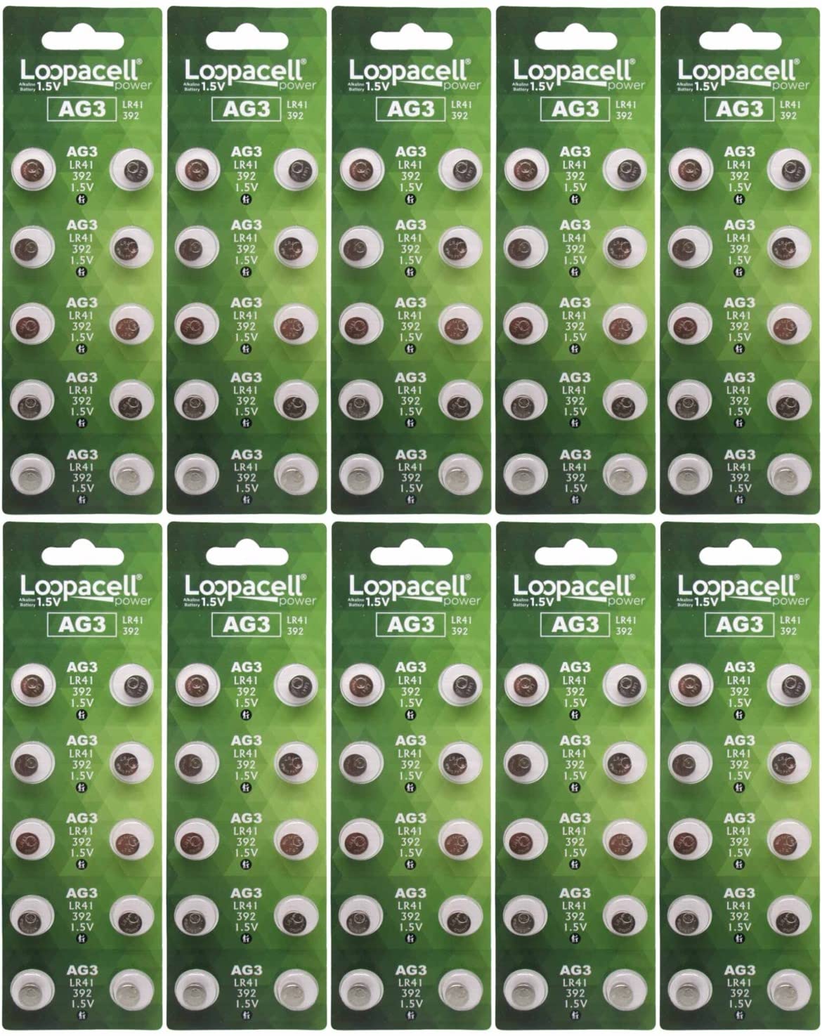 LOOPACELL 100 Pack AG3 LR41 392 SR41SW 384 192 V384 V392 D384 D392 280-13 Alkaline Button Cell Battery
