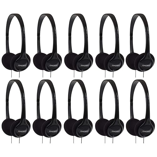 Koss KPH7 Lightweight Portable On-Ear Headphones Bundle (Black, 10-Pack)