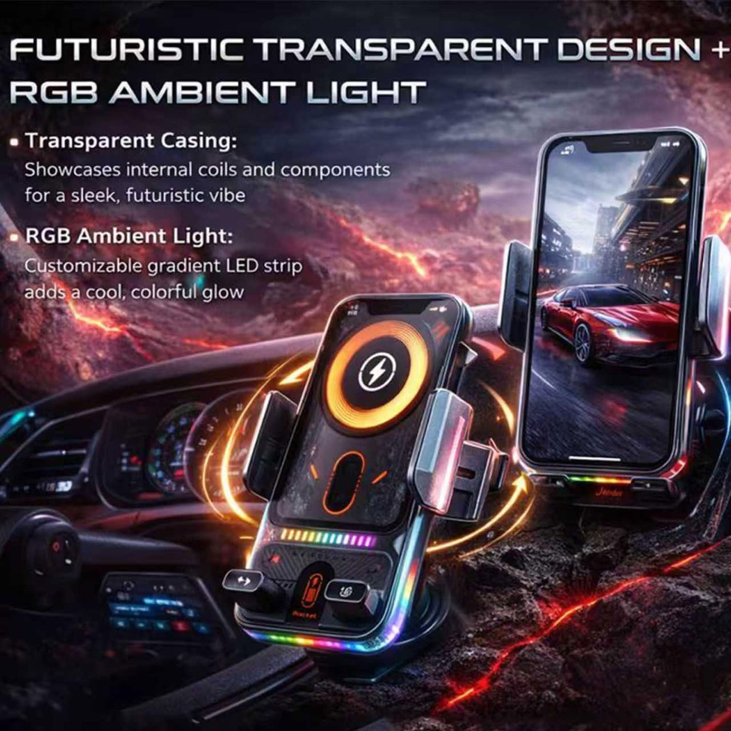 2026 New Cool Car Wireless Fast Charging Holder, 15W Auto-Clamping Wireless Car Charger Mount with 90° Rotating, Universal Air Vent Phone Holder
