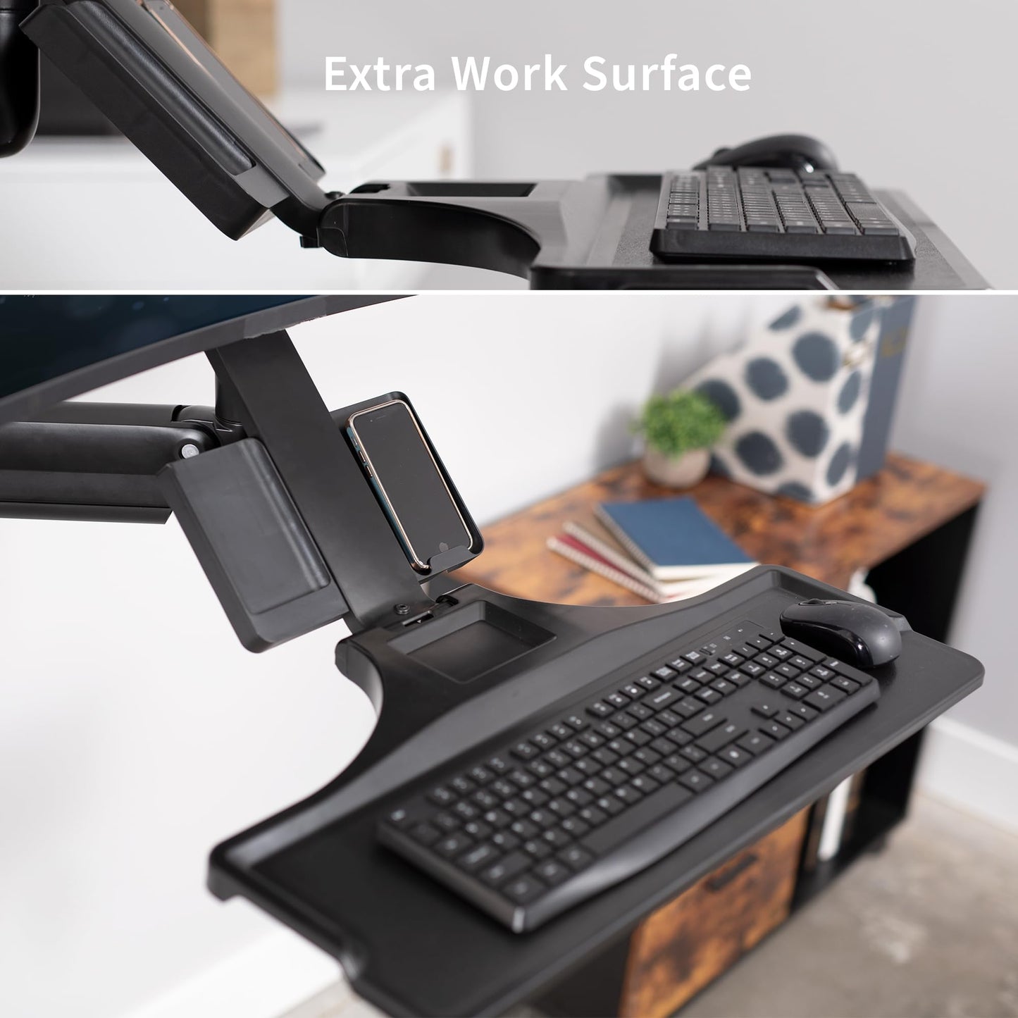 VIVO Premium Black Single Monitor and Keyboard Counterbalance Sit-Stand Wall Mount and CPU Holder, Ergonomic Standing Transition Workstation