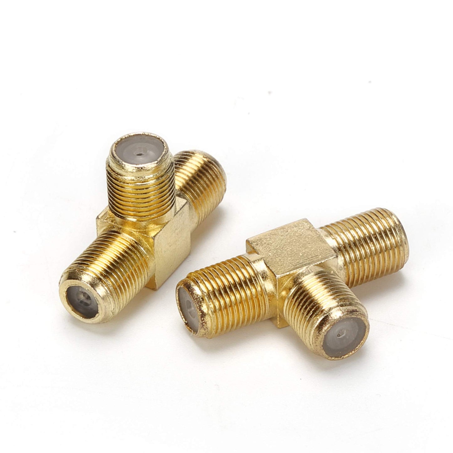 TLS.eagle 5 Pack Gold Plated F Type RG6 Female to 2 Female 3 Way Coax Cable T Splitter Adapter Connector