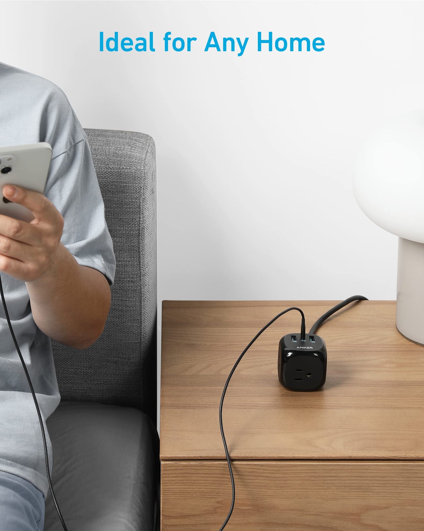 Anker 20W USB C Power Strip, 321 Power Strip with 3 Outlets and USB C Charging for iPhone 15/15 Plus/15 Pro/15 Pro Max (Black, 10FT)