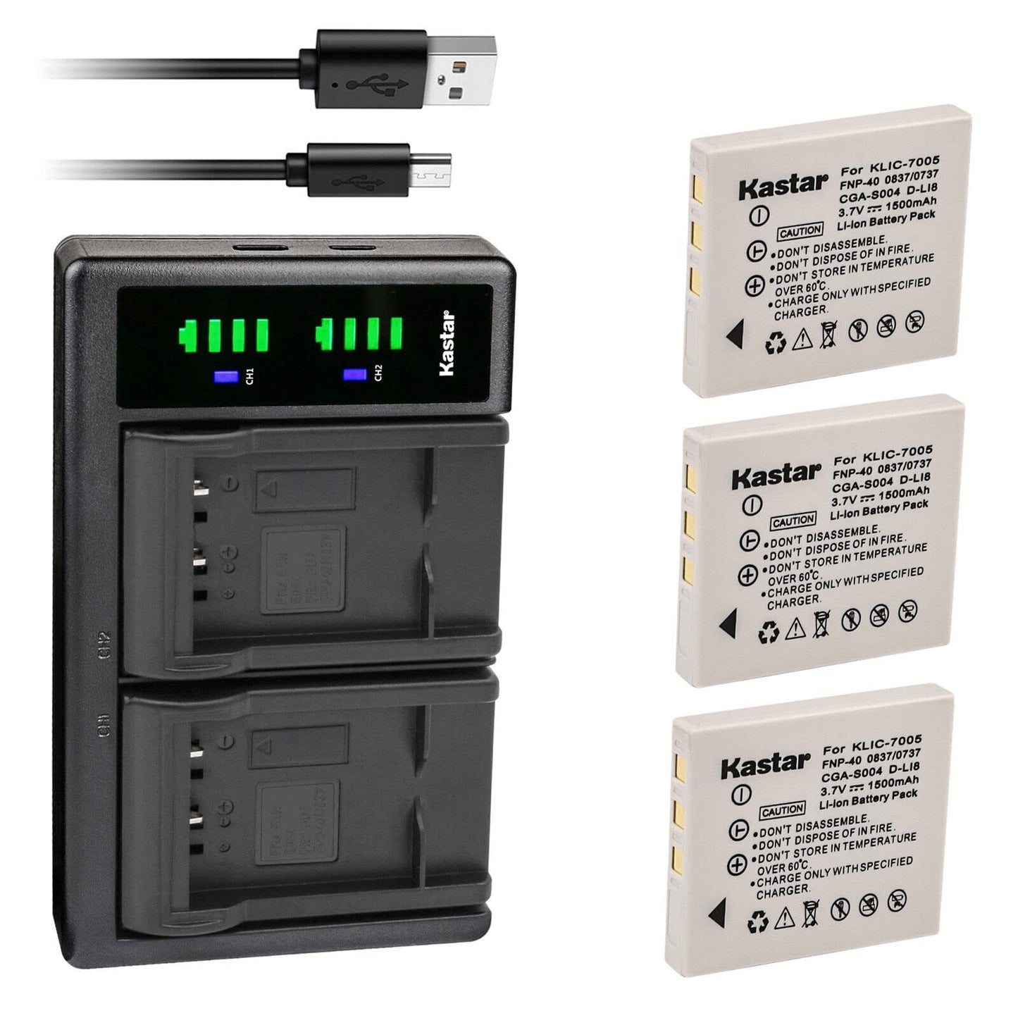 Kastar 3-Pack Battery and LTD2 USB Charger Replacement for Vivitar DVR-560G Vivicam 3660 Vivicam 7388 Vivicam 7388S Vivicam 7500i, Praktica Luxmedia