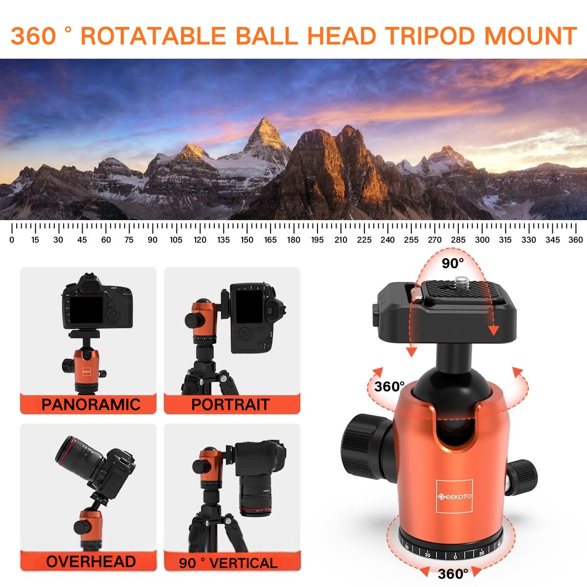 GEEKOTO Camera Tripod,Carbon Fiber Camera Tripod Monopod with 360 Degree Ball Head 1/4 inch Quick Shoe Plate Professional Tripod Load up to 26.5