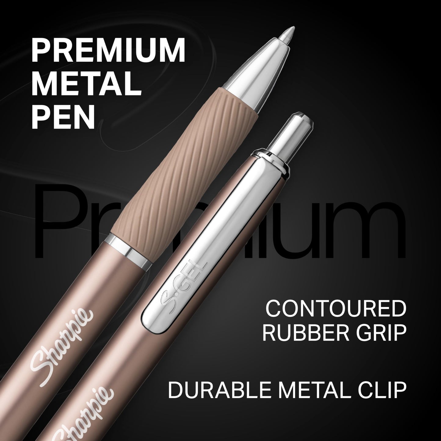 Sharpie S-Gel, Gel Ink Pens, Medium Point (0.7mm), Sleek Metal Barrel, Champagne, Black Ink, 4 Count - Drawing, Journaling, Writing, School, Teacher
