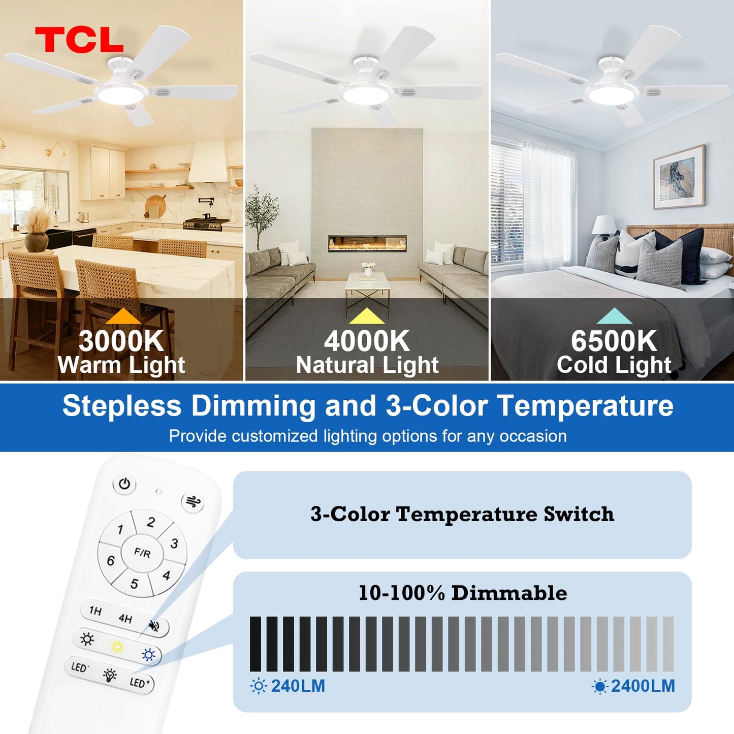 TCL 52" White Low Profile Ceiling Fan with Light & Remote