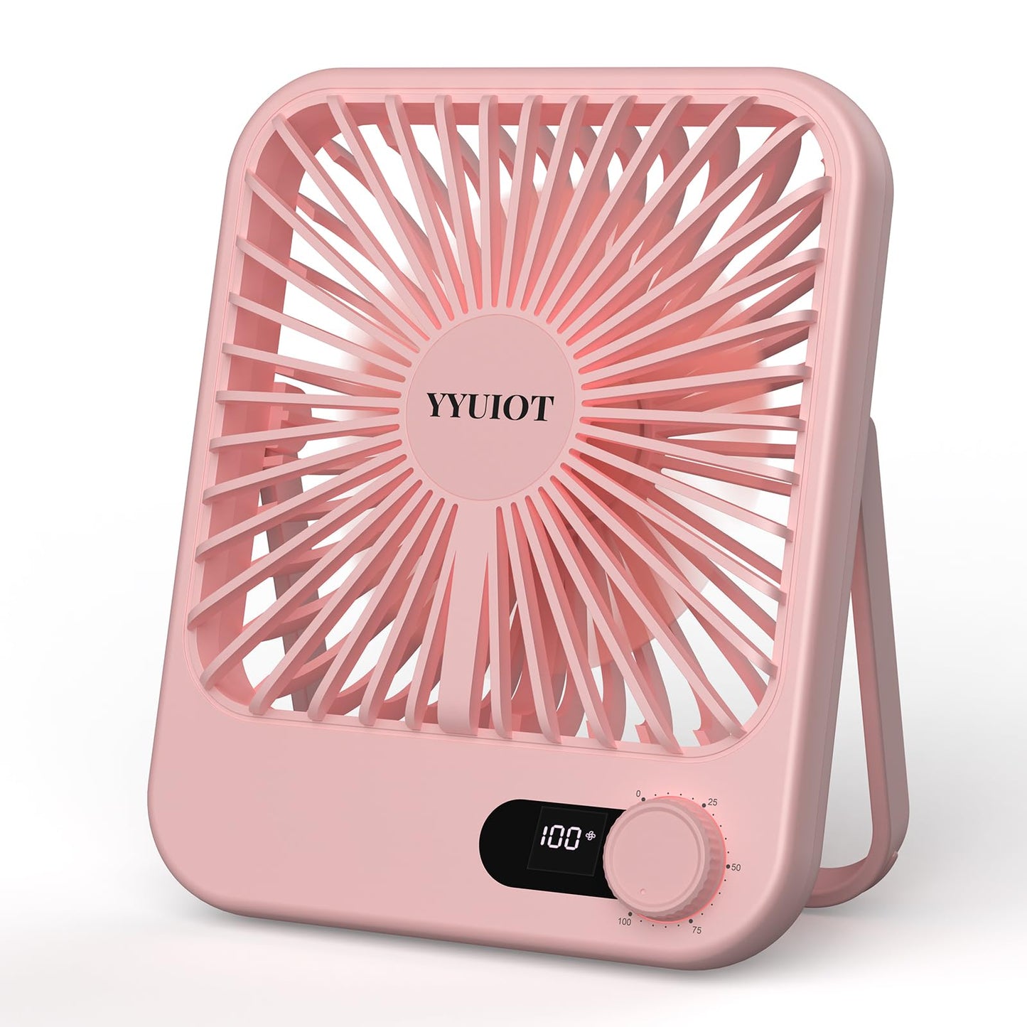 YYUIOT Desk Fan Battery Operated, USB Rechargeable Fan, 2400 mAh 180° Quiet Personal Fan With Power Display, 100 Speeds Adjustable Table Fan