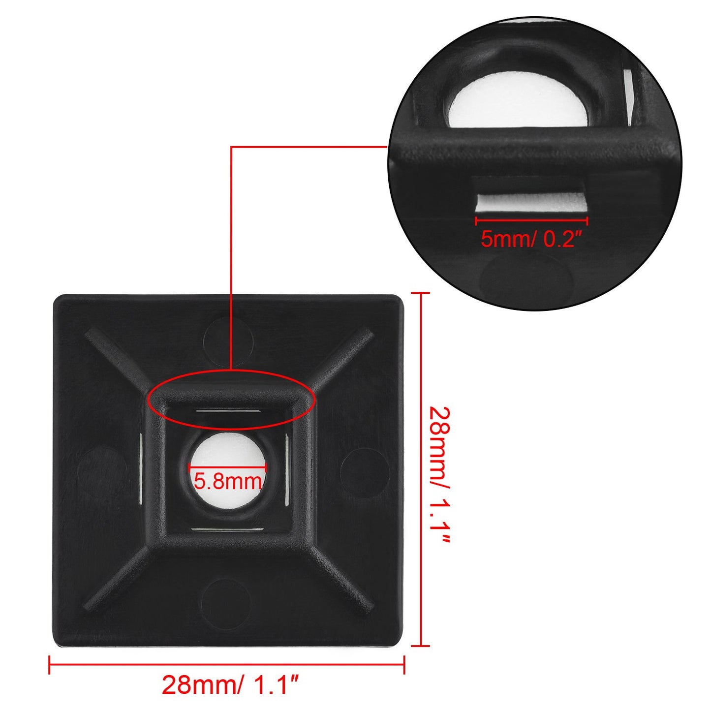 100 Pack Black Zip Tie Adhesive Mounts Self Adhesive Cable Base Holders with Black Multi-Purpose Cable Tie (Length 200 mm, Width 2.8 cm)