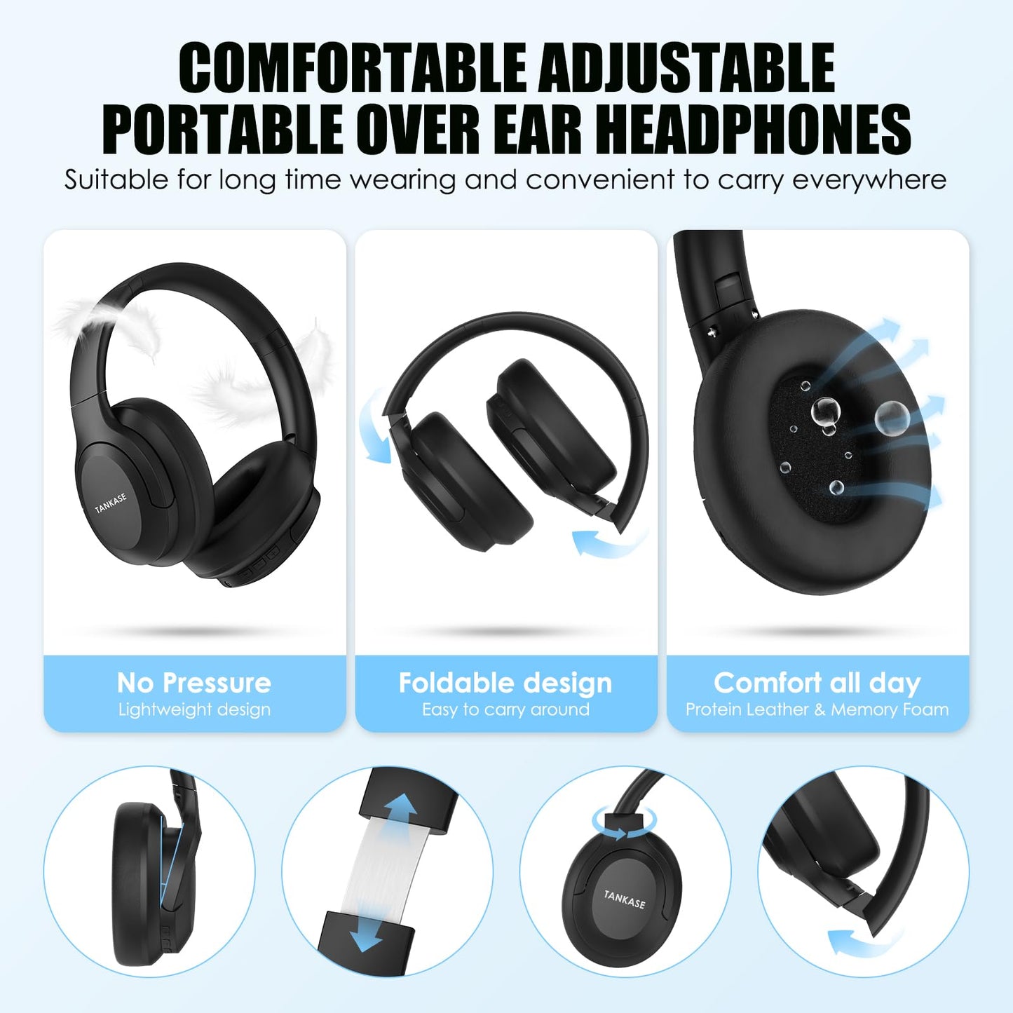 TANKASE Active Noise Cancelling Headphones, Wireless Over Ear Bluetooth Headphones,100H Play Time Bluetooth Headphone with Microphone,Lightweight…