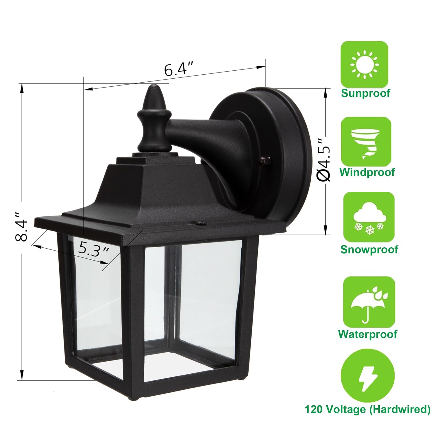 LIT-PaTH Outdoor Wall Lantern, Wall Sconce as Porch Lighting Fixture, E26 Medium Base 60W Max., Aluminum Housing Plus Glass, Bulbs NOT Included, Matte
