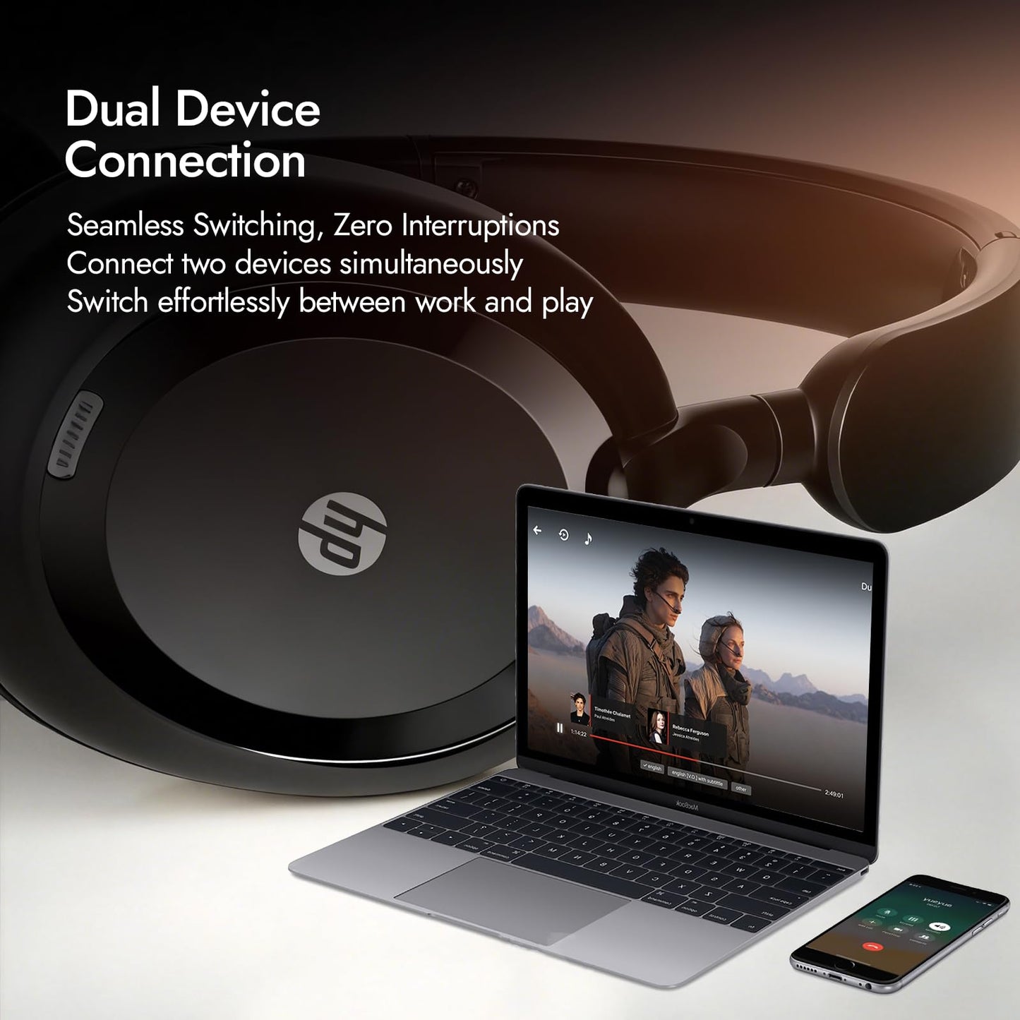HP H231A Bluetooth Noise Cancelling Over-Ear Headphones with 54H Battery, Built-in Mic for Calls, Lightweight Wireless Headset for Work, Travel