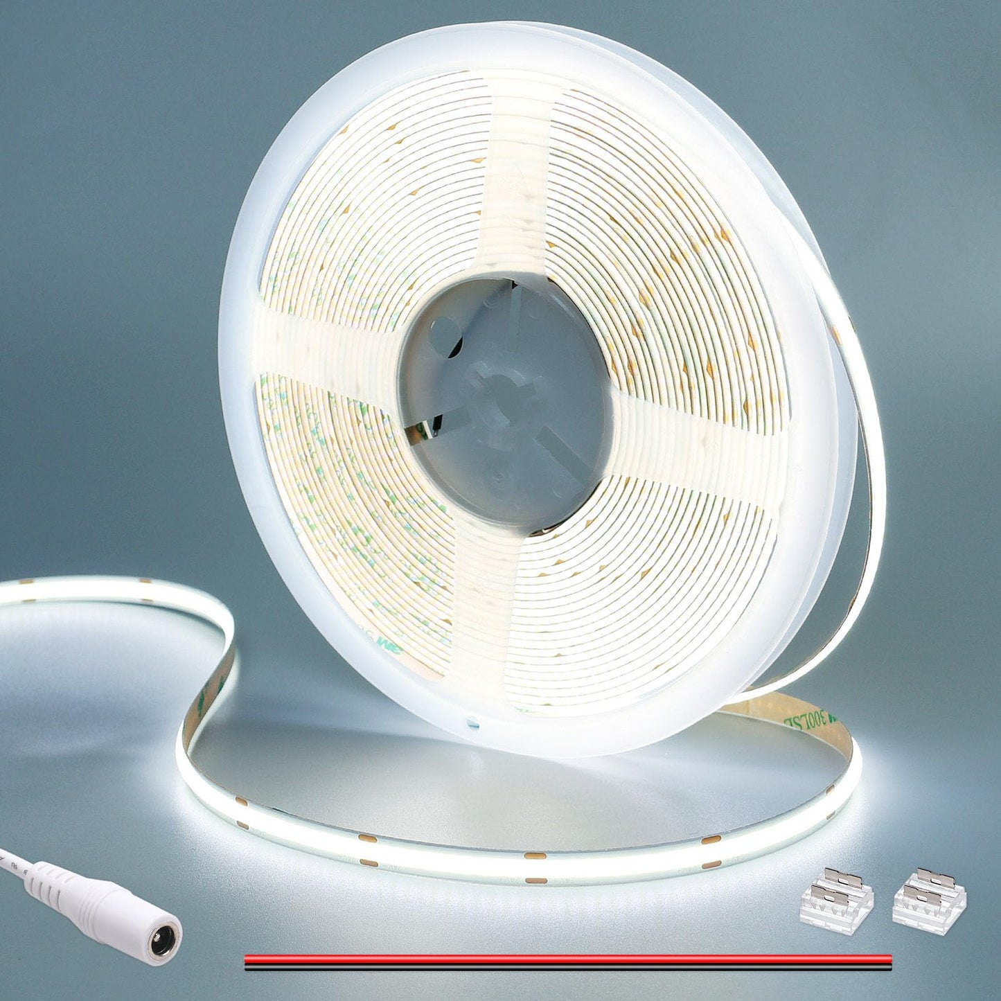 GOMING 24V COB LED Strip Light Cool White 6000K 32.8ft(10M) 3120LEDs CRI 93+ 6300lm Uniform Glow Flexible IP20 Not Waterproof LED Tape Lights for DIY