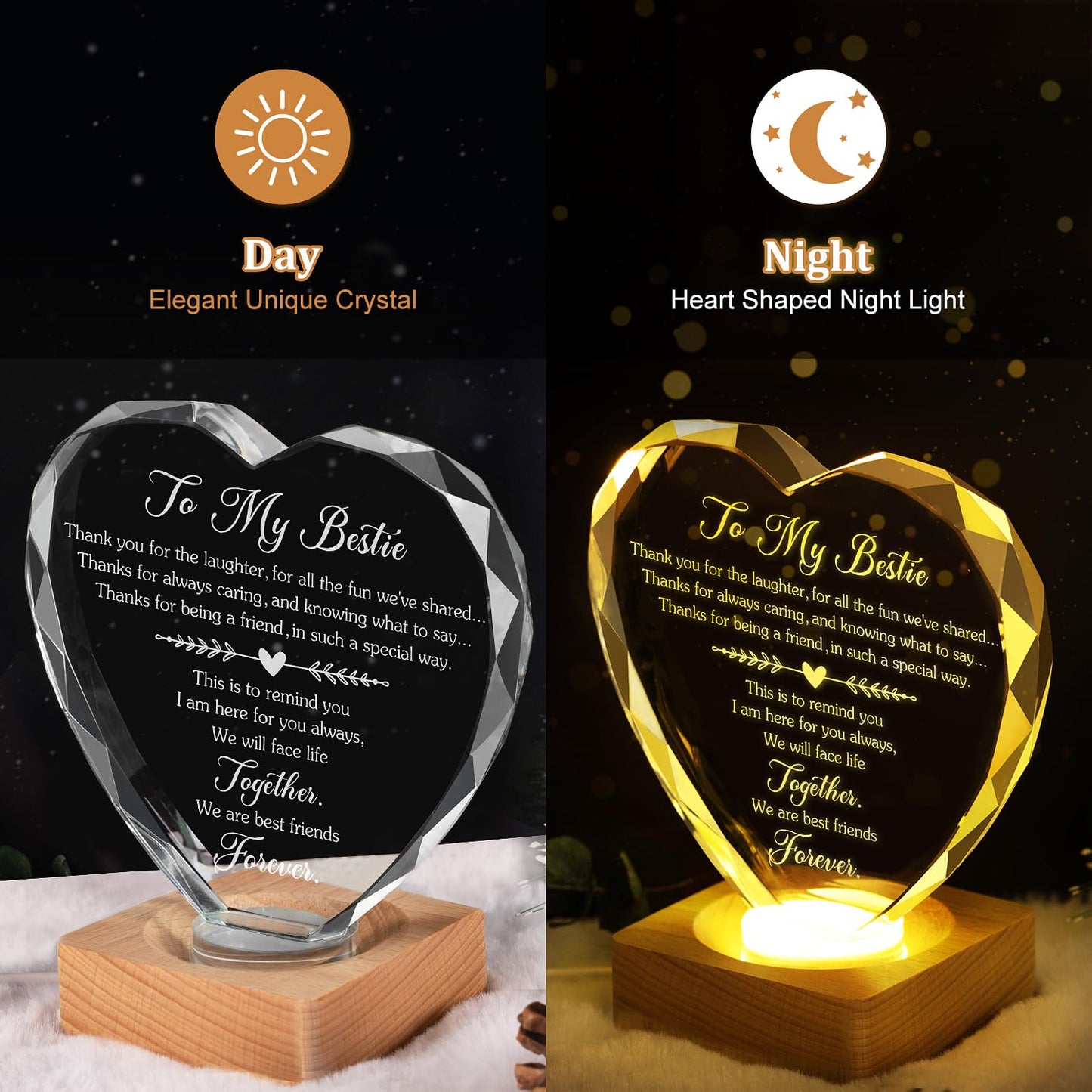 WAVEJOE Best Gift to My Bestie 3D Illusion Lamp, to My Best Friend, 3D Crystal Night Light Gift for Bestie's Birthday, Holiday, for Best Friend Sister