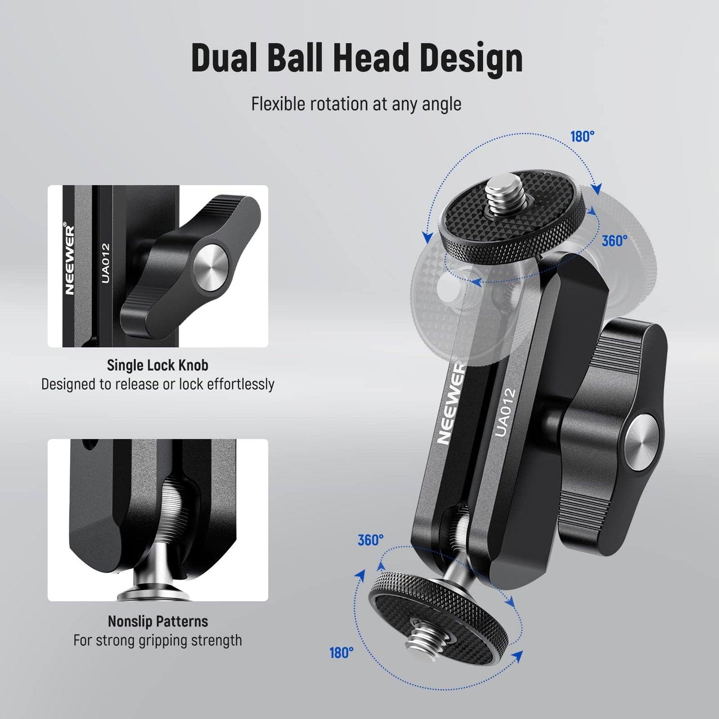 NEEWER Flexible Articulating Magic Arm with Dual Ball Heads, CNC Machined Aluminum Alloy with 1/4" Screws&Holes for Camera Monitor, LED Light