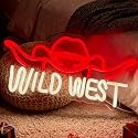Wild West LED Neon Sign, Western Theme Neon Decor Home Man Cave Bar Party Ambiance Gift Wall Table Accent, USB Powered Dimmable Decorative Light 16.1