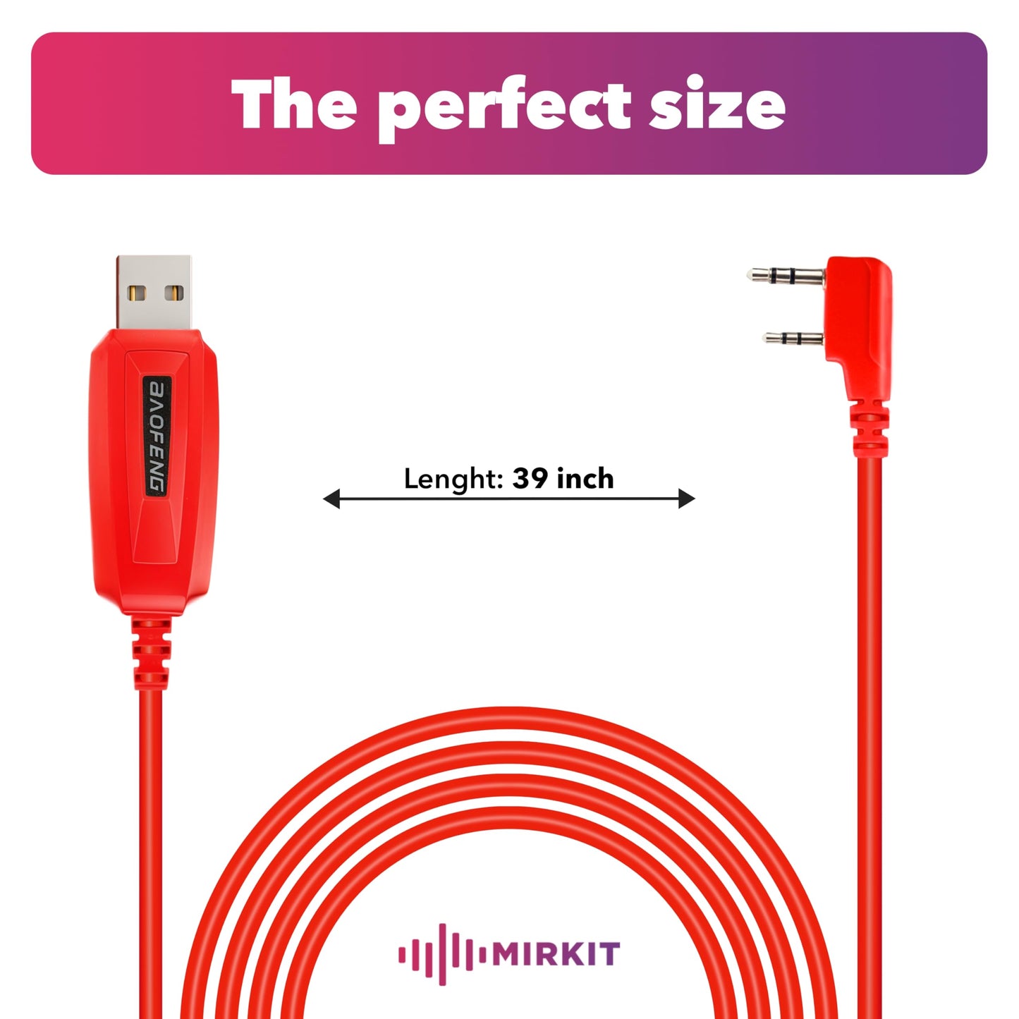 BAOFENG Programming Cable UV-5R/5RA/5R Plus/5RE, UV3R Plus, BF-888S, 5R EX, 5RX3, GA-2S, UV-82 (39-inch Mirkit Red, This one Works!)