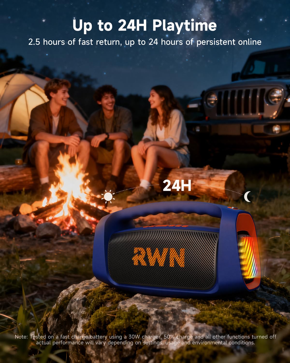 RWN Outdoor Bluetooth Speaker: 160W Loud Sound, IP67 Waterproof with 24H Playtime, Fast Charge, Bass, TWS, Portable Wireless Speakers with Light Show