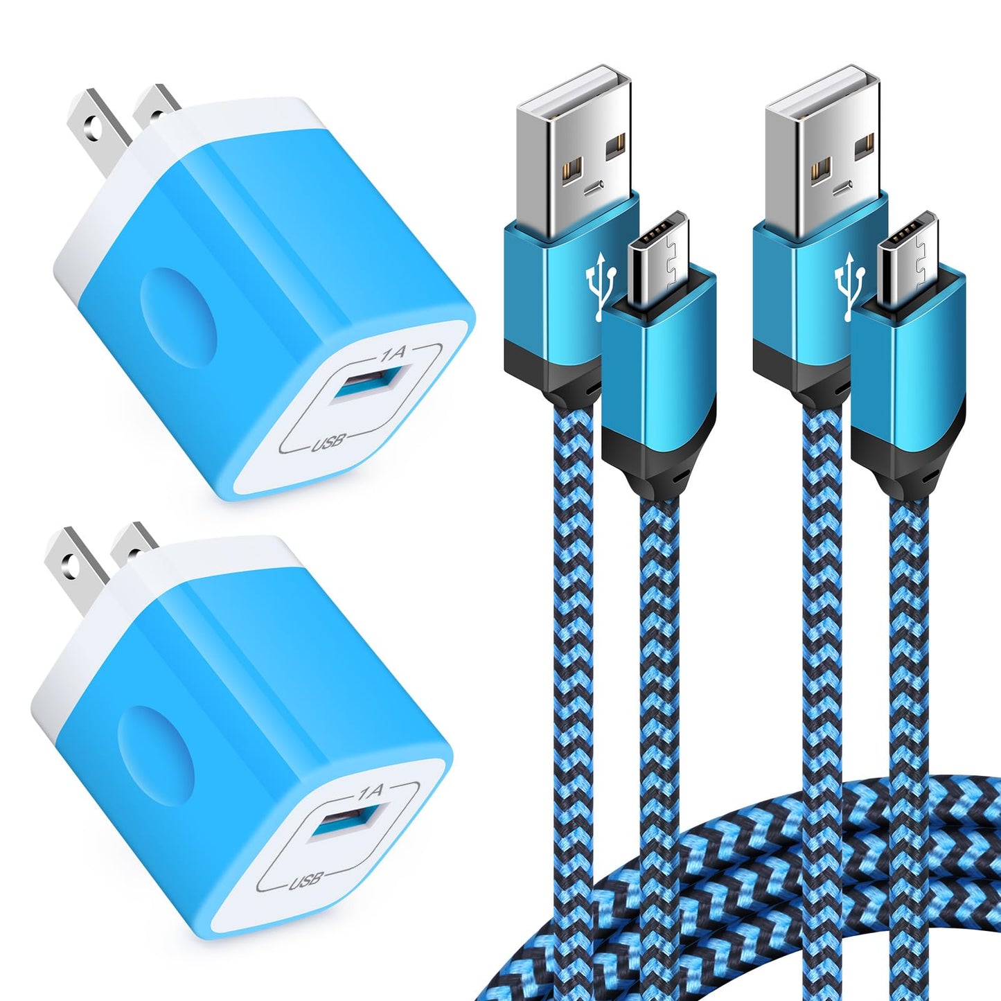 Android Phone Charger Micro Cable,4-Pack Wall Plug 1A/5V Power Adapter with 6ft Nylon Braided Fast Charging Micro USB Cord Compatible Samsung Galaxy