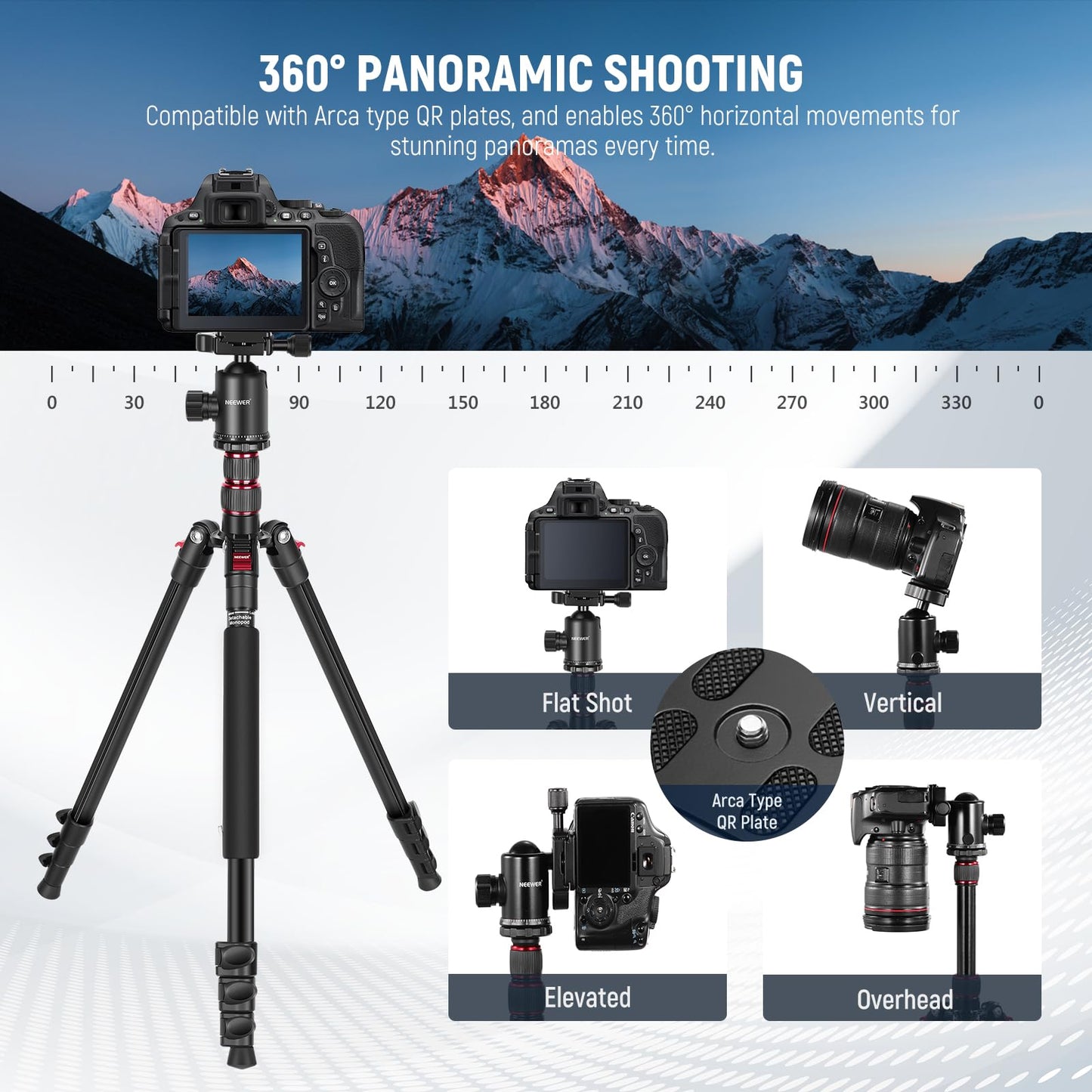 NEEWER 77" Camera Tripod Monopod with Cell Phone Holder Compatible with iPhone for Video Recording, Compact Aluminum Travel Stand with Ball Head QR